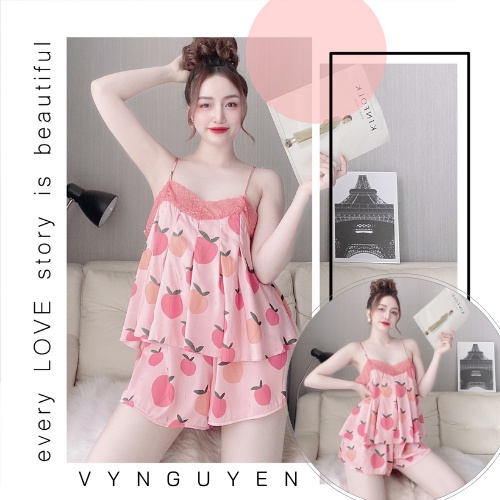 Bộ hai dây nhúng ngực phối ren Vy Nguyen Homewear
