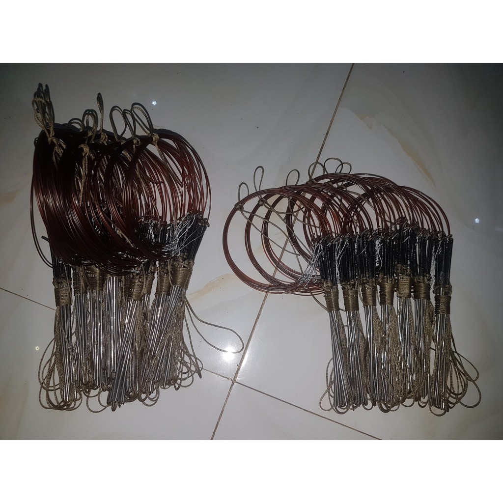 1 bộ giò bẫy cúm núm gà đồng, quốc, bịp 20 chân, cước nhật khoen đồng chân 18cm màu cỏ khô