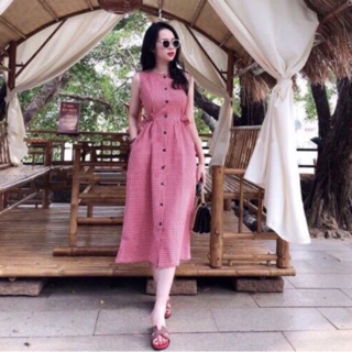 Đầm maxi caro cột eo kèm ảnh và video thật