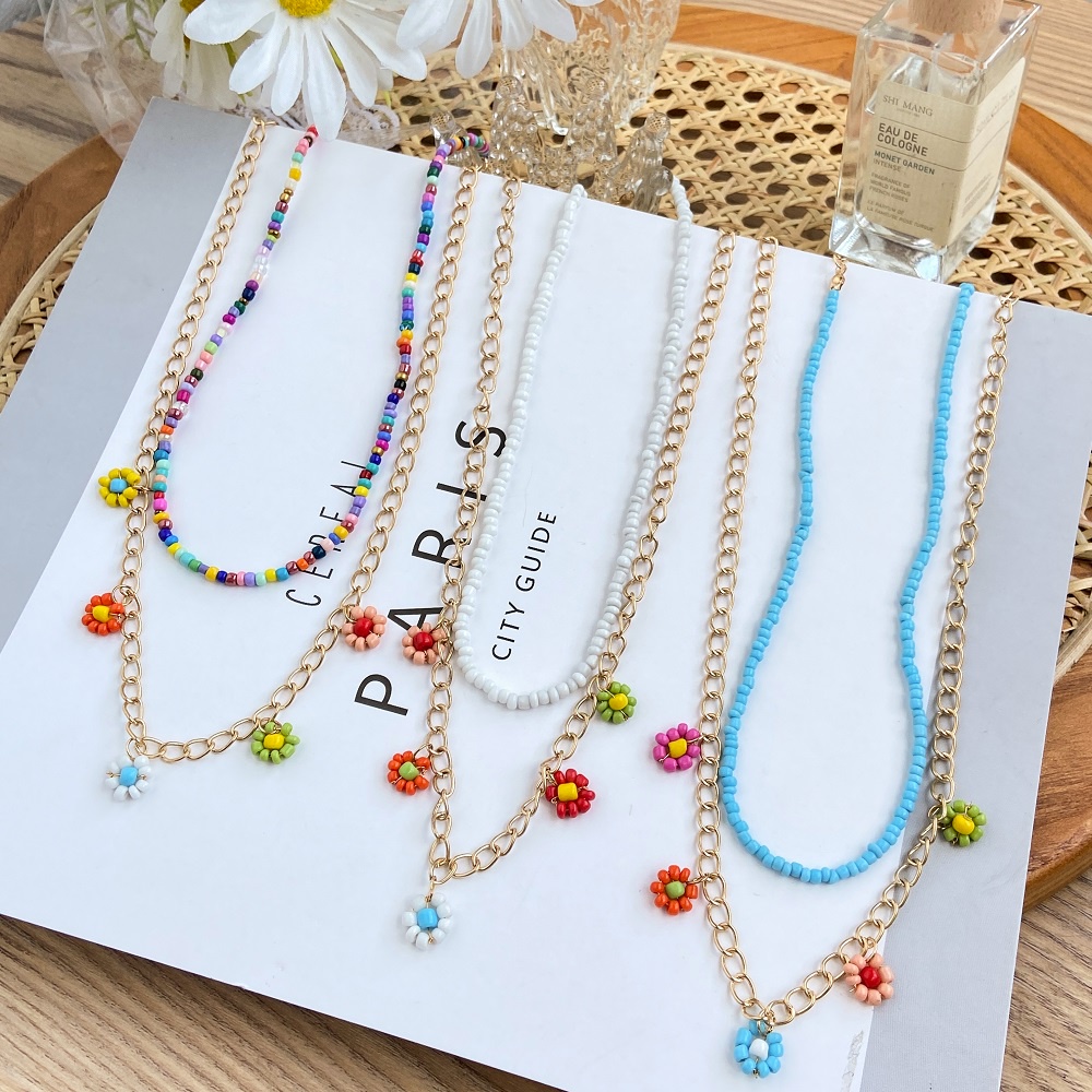 Set 2 vòng cổ / Lắc chân nhiều lớp đính hạt nhiều màu thời trang