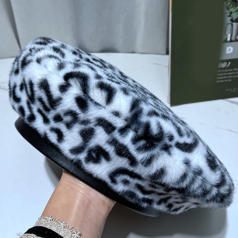 Mũ Beret Vải Lông Họa Tiết Da Báo / Ngựa Vằn Thời Trang Thu Đông