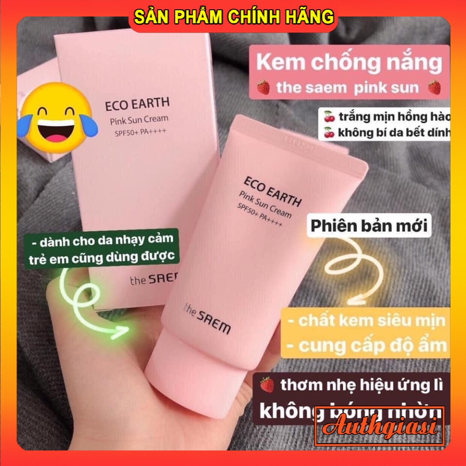 Kem Chống Nắng The SAEM HỒNG Eco Earth Pink Power Tone Up KCN SPF50+ PA++++