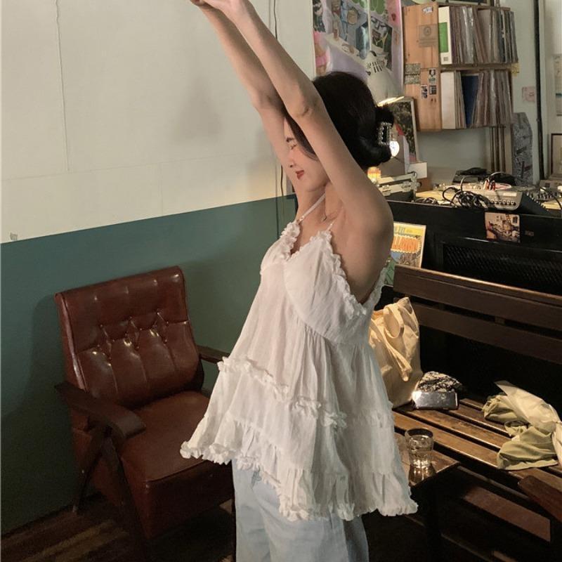 Phong Cách Mới Cao Cấp Áo Hai Dây Màu Trắng Trơn Phong Cách Desire Mặc Ngoài Trời Đẹp Mắt Thiết Kế Bán Chạy Cho Nữ Niche