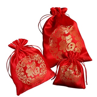 Túi dây rút gấm lụa màu đỏ may mắn