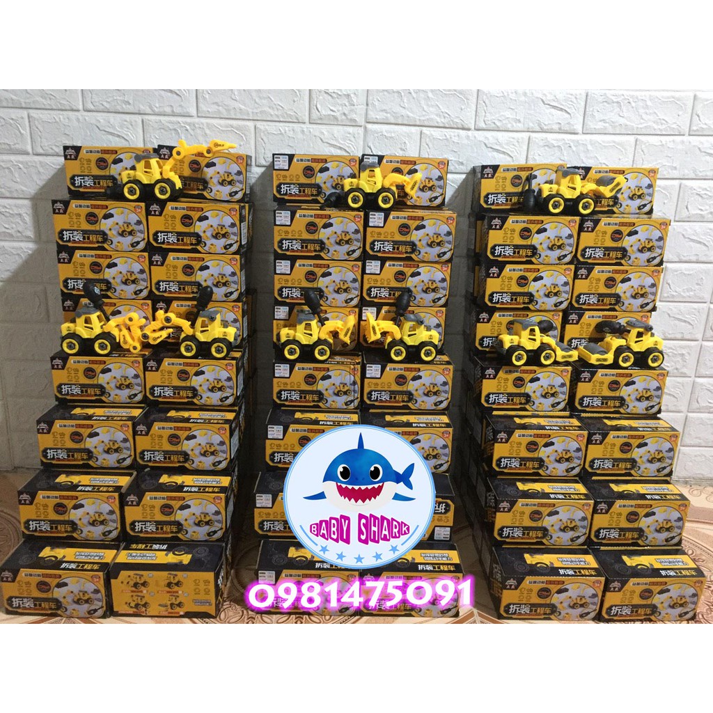 Xe tải,máy xúc,máy cẩu, xe lu, xe trộn bê tông, xe khoan tháo lắp kem tô vít cho bé