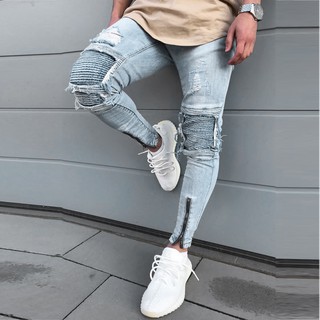 Quần jeans dài phối vết rách vintage cá tính cho nam