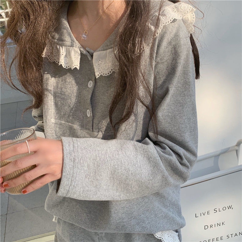 Bộ đồ ngủ dài tay phong cách Hàn Quốc thời trang cho nữ