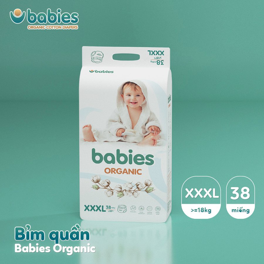 Bỉm Dán/Quần 𝑩𝑨𝑩𝑰𝑬𝑺 𝑶𝑹𝑮𝑨𝑵𝑰𝑪 an toàn cho bé size NB76/S66/M56/L46/M54/L50/XL46/XXL40/XXXL38