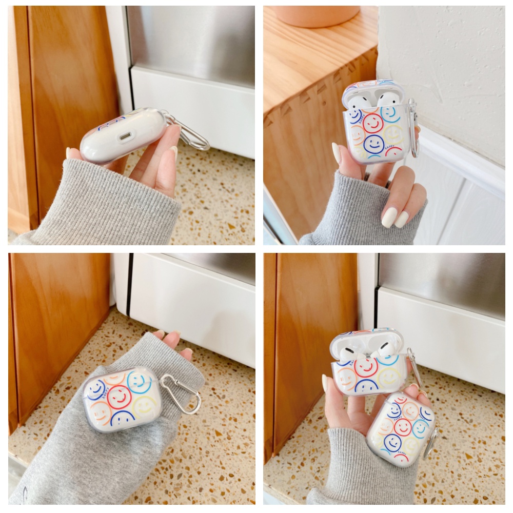 Vỏ bảo vệ hộp sạc tai nghe họa tiết mặt cười trong suốt thích hợp cho Airpods 1 / 2 / Pro