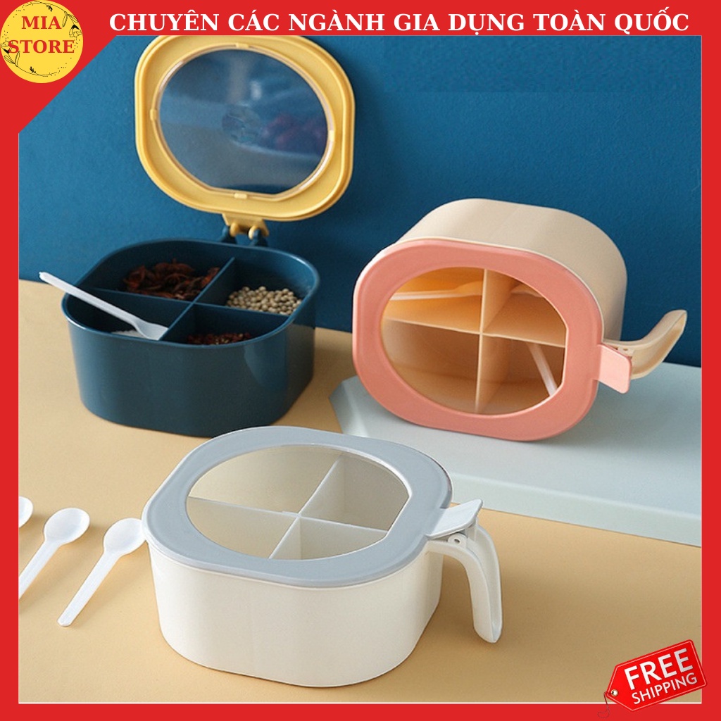 {HÀNG HOT}Hộp nhựa đựng gia vị 4 ngăn có nắp đậy đồ dùng phòng bếp