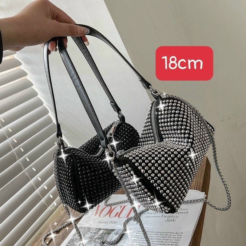 Túi xách nữ xách tay kẹp nách đính đá kèm dây đeo chéo mềm đẹp mix đồ siêu sang jumito