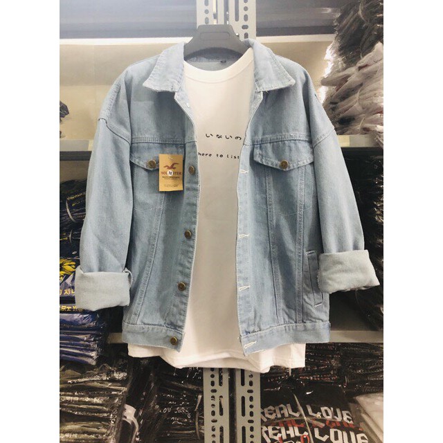 Áo Khoác Jean Bò Nam Nữ BASIC Xanh Đen Trơn Unisex | BigBuy360 - bigbuy360.vn