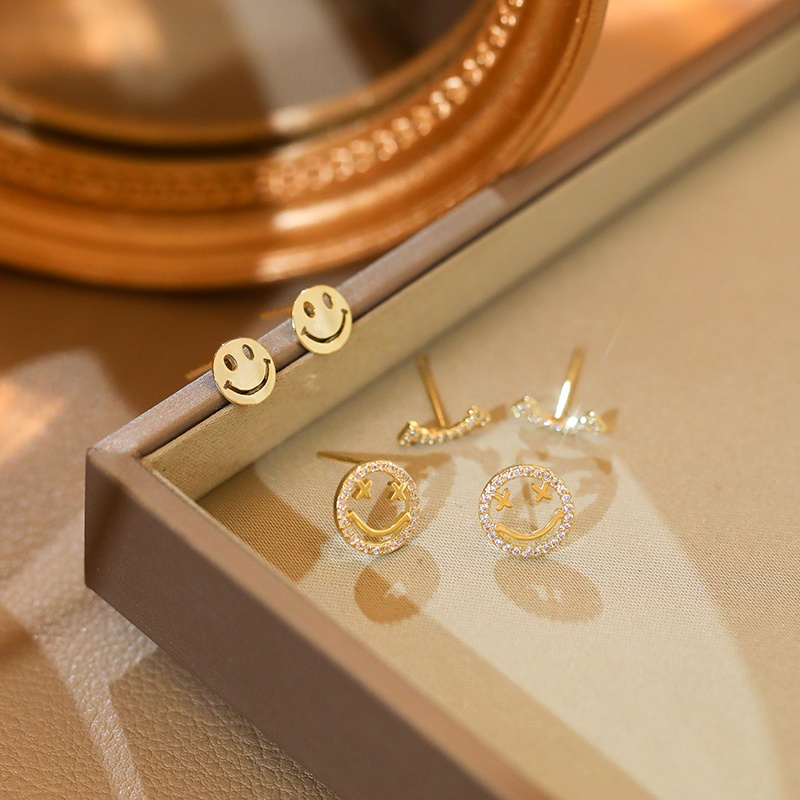 [Jiudolan] Set 6 Đôi Bông Tai Mạ Bạc 925 Hình Mặt Cười Phong Cách Hàn Quốc Thời Trang Mùa Hè Dành Cho Nữ