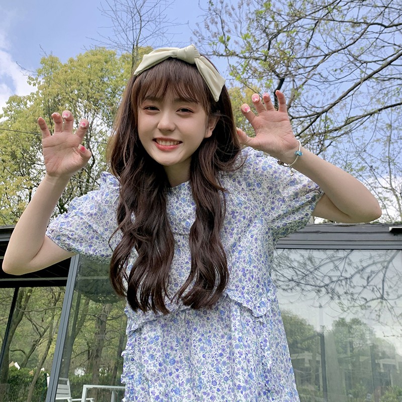 Đầm Maxi Hoa Tay bồng Ngọt ngào Thanh lịch Ngắn tay Mùa Hè Váy Maxi dài Tiểu thư Tay phồng Dễ thương | BigBuy360 - bigbuy360.vn