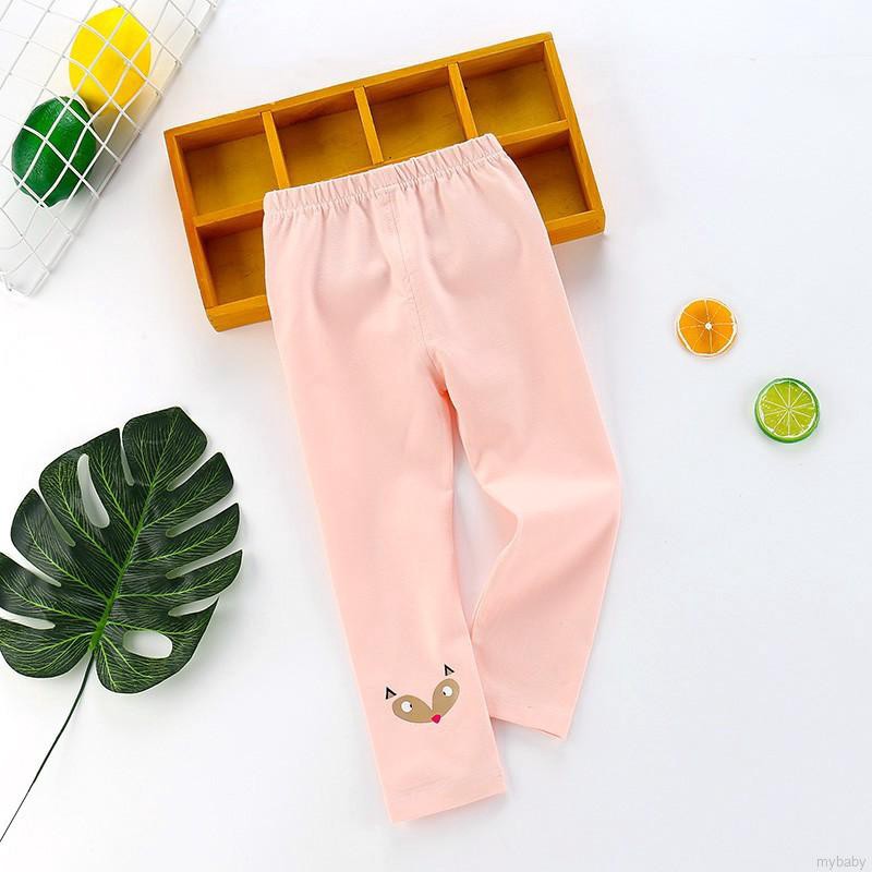 Quần legging cotton lưng thun in hình hoạt họa hợp mùa thu cho bé gái