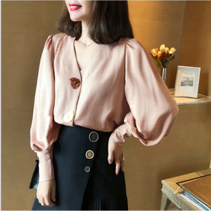 Áo sơ mi nữ cổ V tay bồng