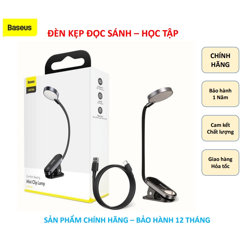 Đèn Đọc Sách, Học tập , làm việc Chống Cận , chống mỏi mắt Dạng Kẹp Baseus Mini DGRAD-0G Thiết kế nhỏ gọn tiện dụng