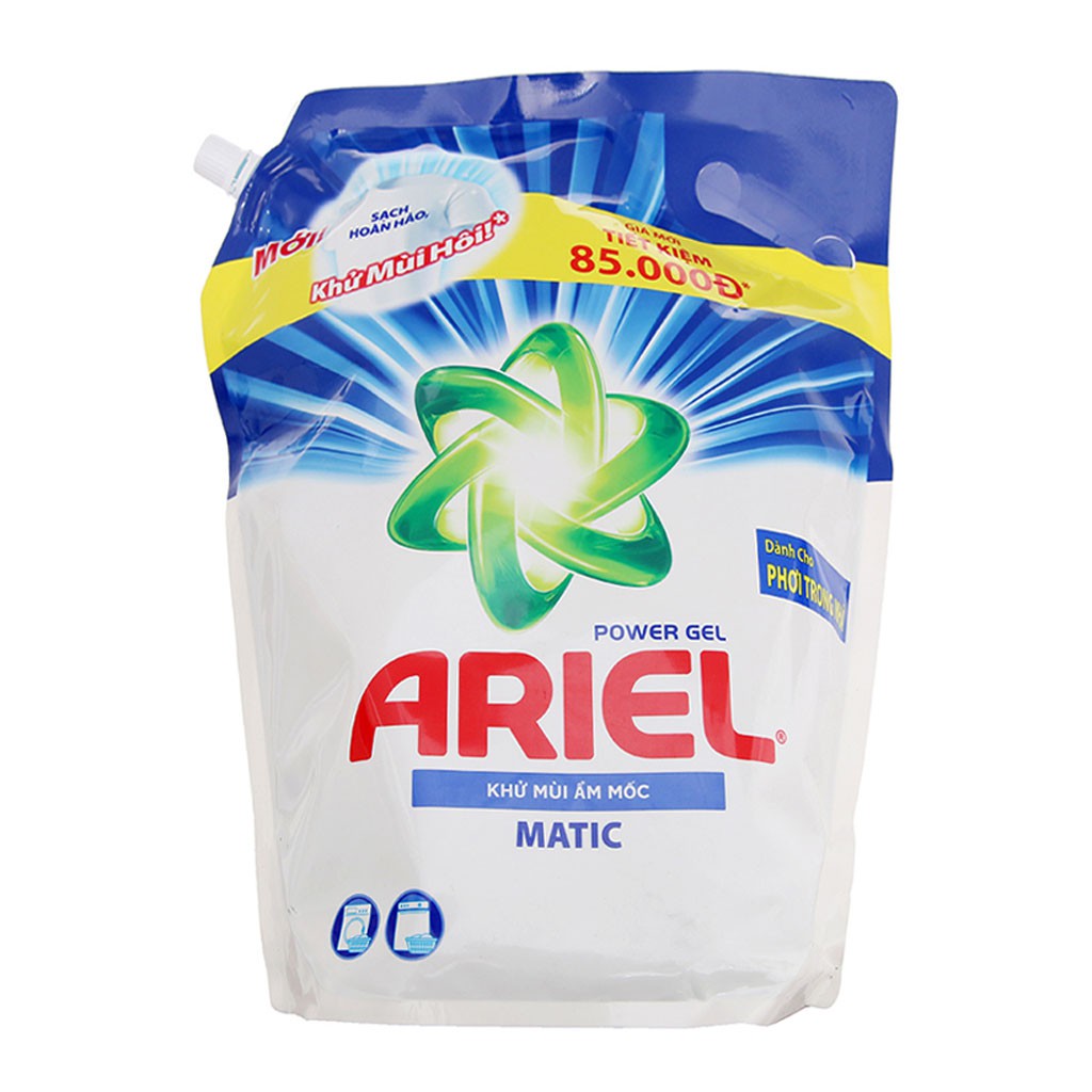 Nước Giặt Ariel Power Gel Khử Mùi Ẩm Mốc Matic Dạng Túi 3,25kg (Tẩy sạch vết bẩn tốt hơn gấp 2 lần)