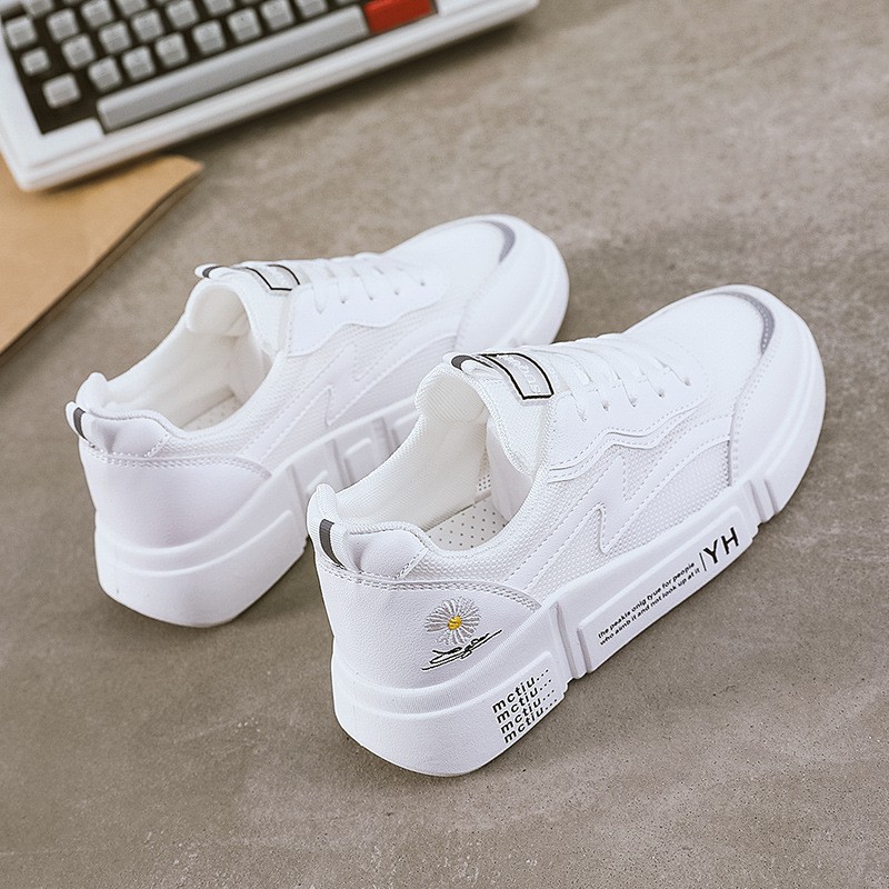 Giày Nữ Thể Thao Đế Độn Sneaker Cao Cấp Lưới Trắng Siêu Thoáng Thêu Hoa Đẹp Style Cá Tính Thời Trang Hot Trend Của Năm