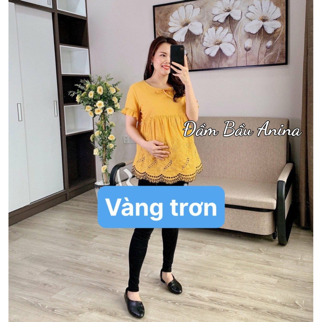 Áo Bầu Thêu Hoa họa tiết trẻ trung hàng đẹp