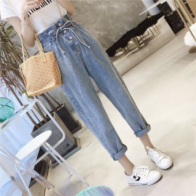 Quần bò cạp cao thắt nơ