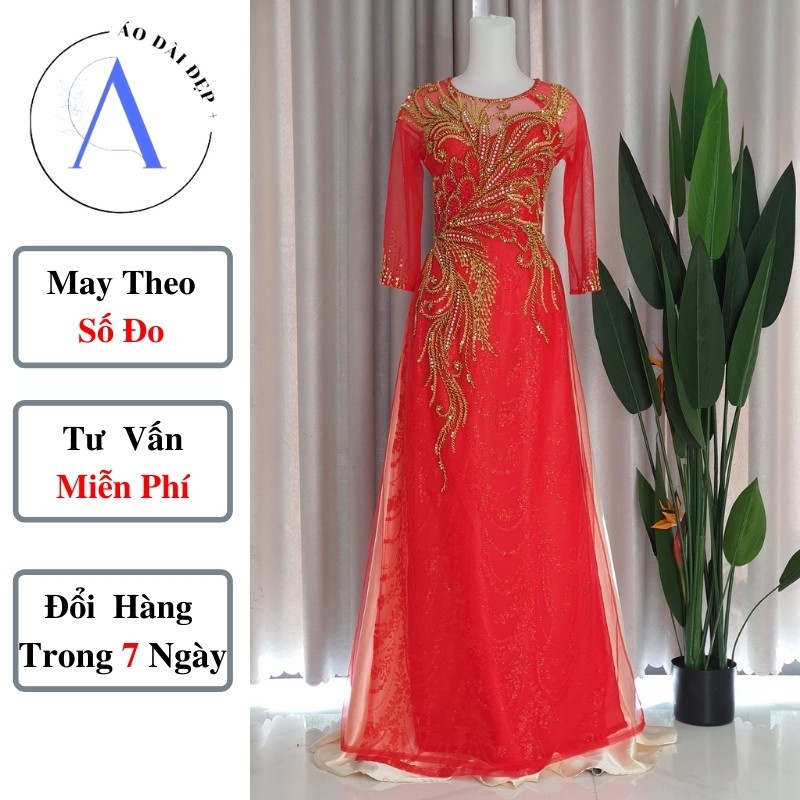Áo dài mẹ chồng – Áo dài cho mẹ cô dâu chú rể màu đỏ trẻ trung ADM019