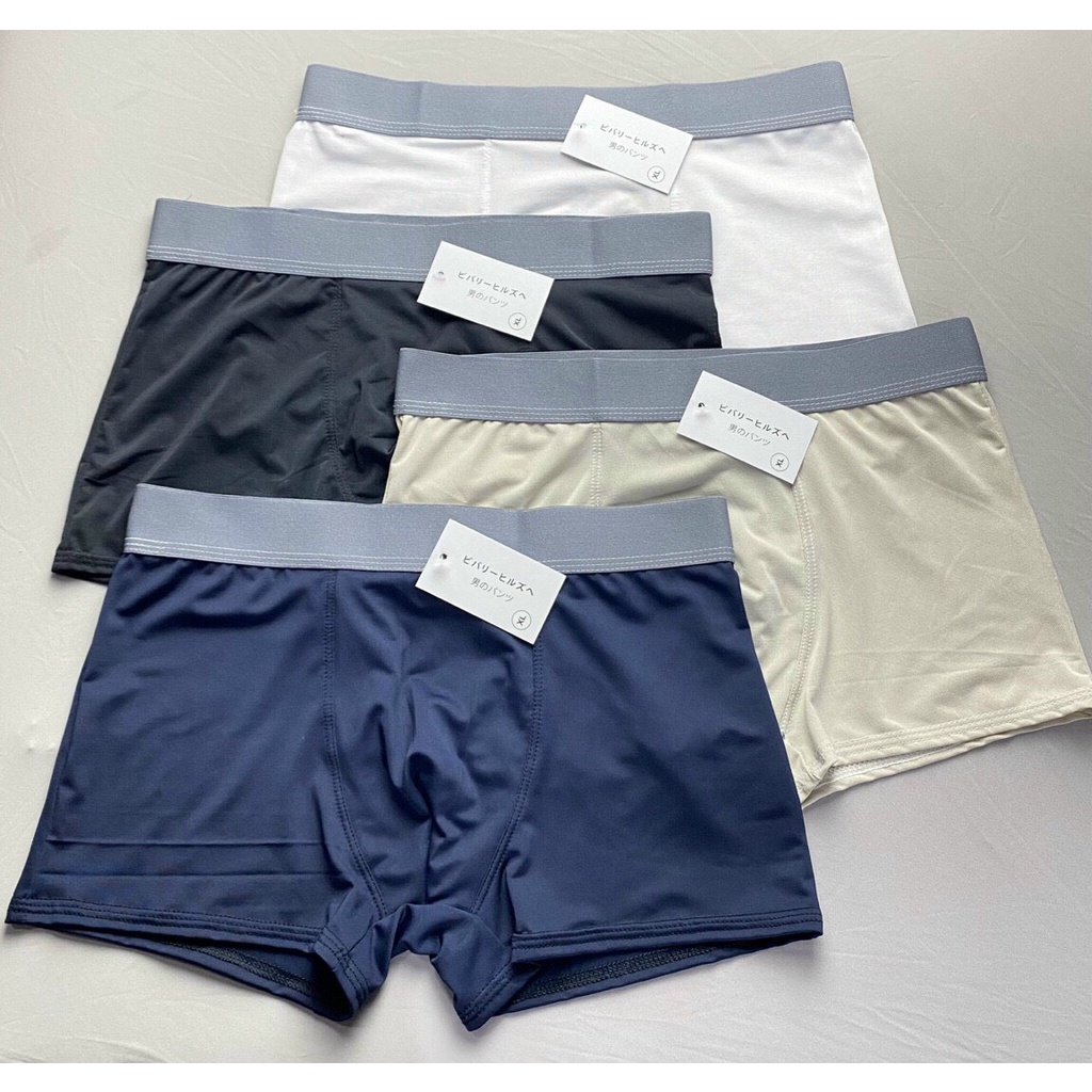 Hộp 4 Quần Lót Nam Boxer Thun Lạnh Cao Cấp, Quần Sịp Đùi Nam Cạp Trơn Co Dãn 4 Chiều