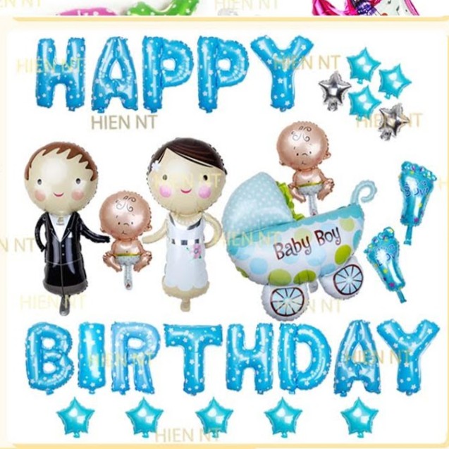 Set bóng sinh nhật chủ đề gia đình hạnh phú/ Birthday Foil set size lớn