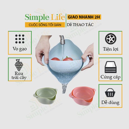 Rổ nhựa xoay 360 độ thông minh tiện dụng, vo gạo, rửa rau củ quả dễ dàng. Nhựa PP cao cấp an toàn