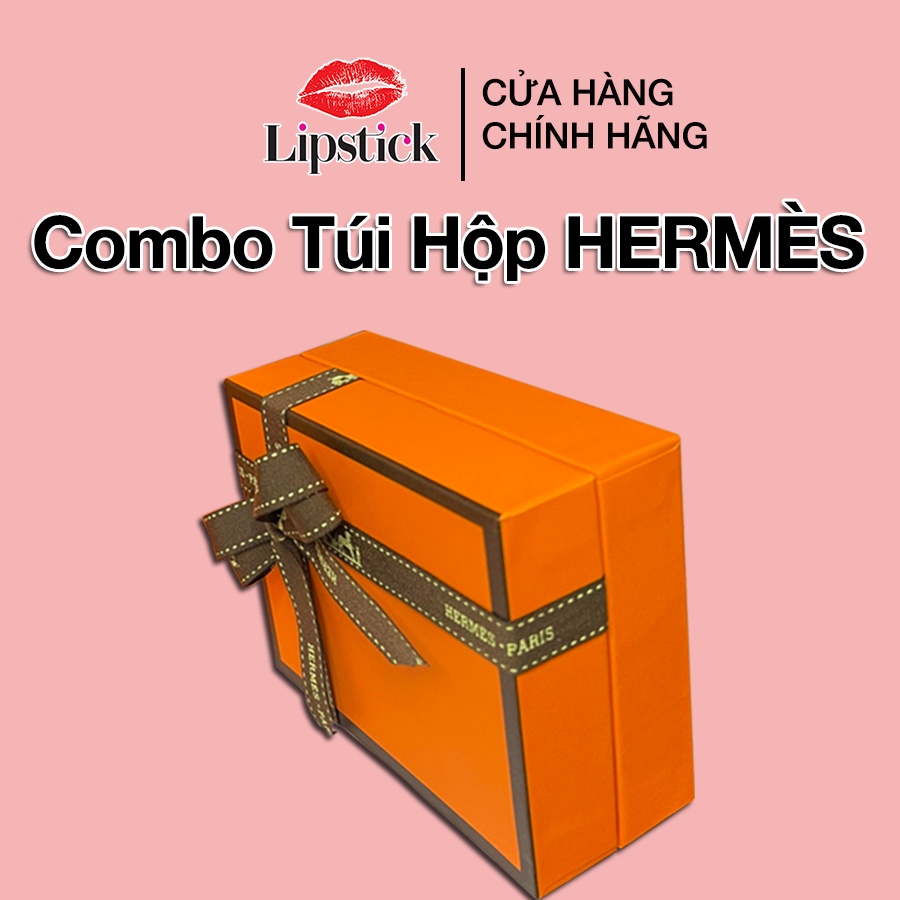 Hộp quà  túi hãng Hermes kèm nơ thiệp làm quà tặng, phụ kiện cho son Hermes