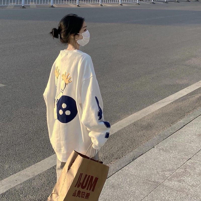 Áo Thun COZOK Tay Dài Dáng Rộng In Chữ Cá Tính Trẻ Trung Hợp Thời Trang Hàn Quốc