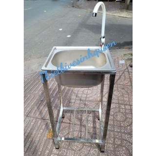 Chậu rửa chén inox 304 Kích thước 42x37cm có chân chậu và vòi rửa chén lạnh Inox 304 cao cấp