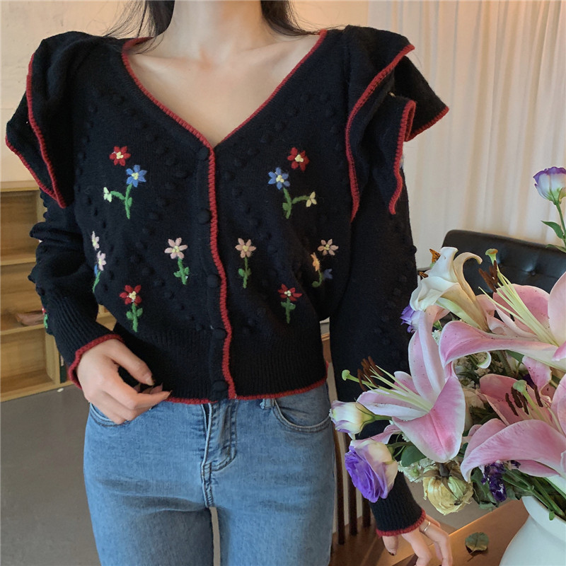 Áo Sweater Cổ Lá Sen In Hoa Kiểu Hàn Quốc Thời Trang 2020 Cho Bé Gái