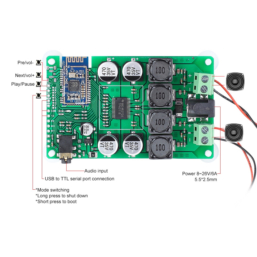 Bảng mạch AIYIMA khuếch đại âm thanh loa nguồn 25W DC12V5A 2 inch
