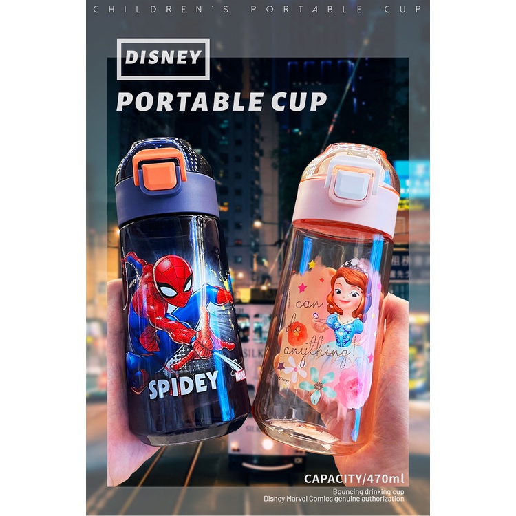 Bình nước Disney 6126 tritan cao cấp kiểu tu mệng hình Spiderman và Sofia 470ml cho bé