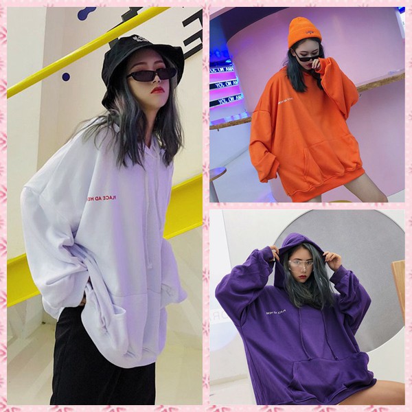 Áo hoodie mỏng dáng rộng dài tay in chữ