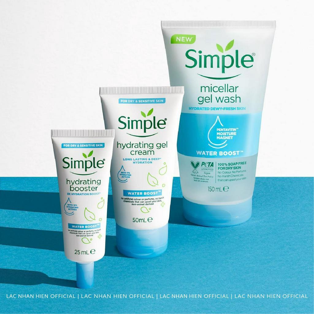 SỮA RỬA MẶT CẤP ẨM LÂU DÀI SIMPLE WATER BOOST MICELLAR GEL WASH CHO DA NHẠY CẢM KHÔ VÀ MẤT NƯỚC