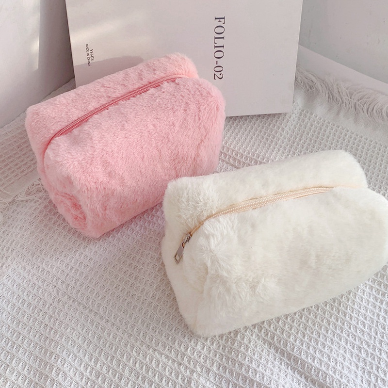 Túi Đựng Mỹ Phẩm Cỡ Lớn Phối Lông Xinh Xắn Tiện Dụng Cho Bạn Gái