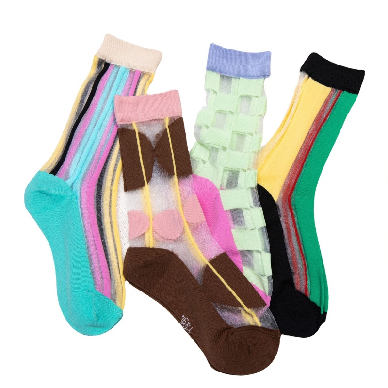 XIXI Tất Chân Trong Suốt Mỏng Co Giãn Họa Tiết Kẻ Sọc / Chấm Bi Cho Nữ