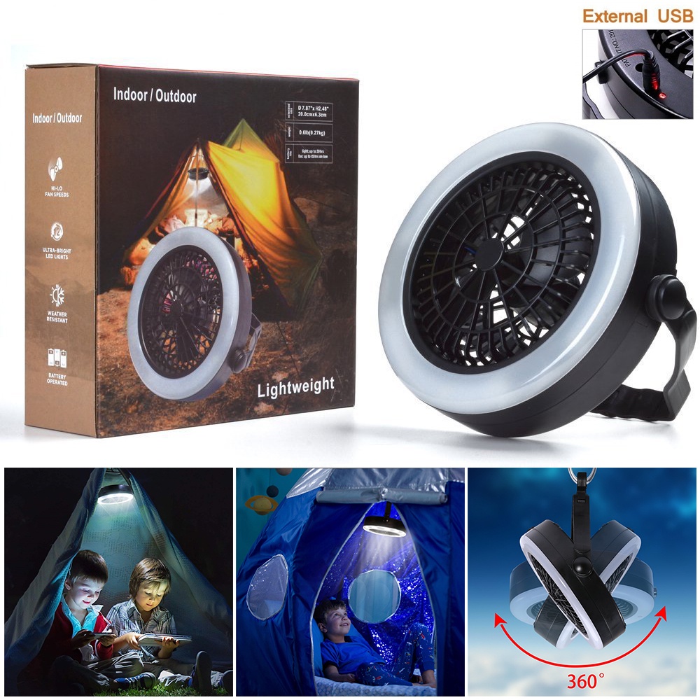 Quạt cắm trại đa năng 3 trong 1 có đèn LED cổng USB