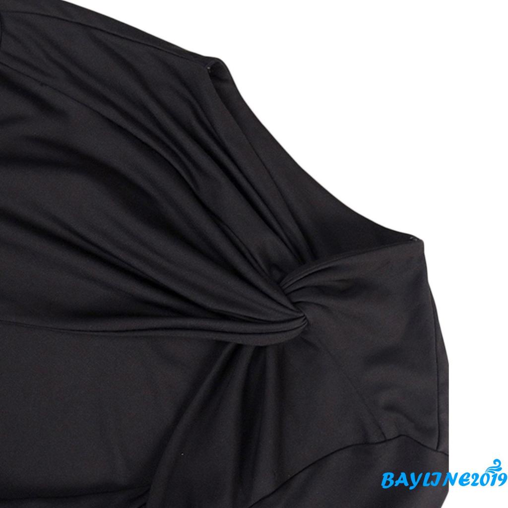 BAY-Ladies Leisure Suit, Summer Women Solid Color Cross Knotted Long Sleeve Hollow Midriff-baring Tops + Ruched Short