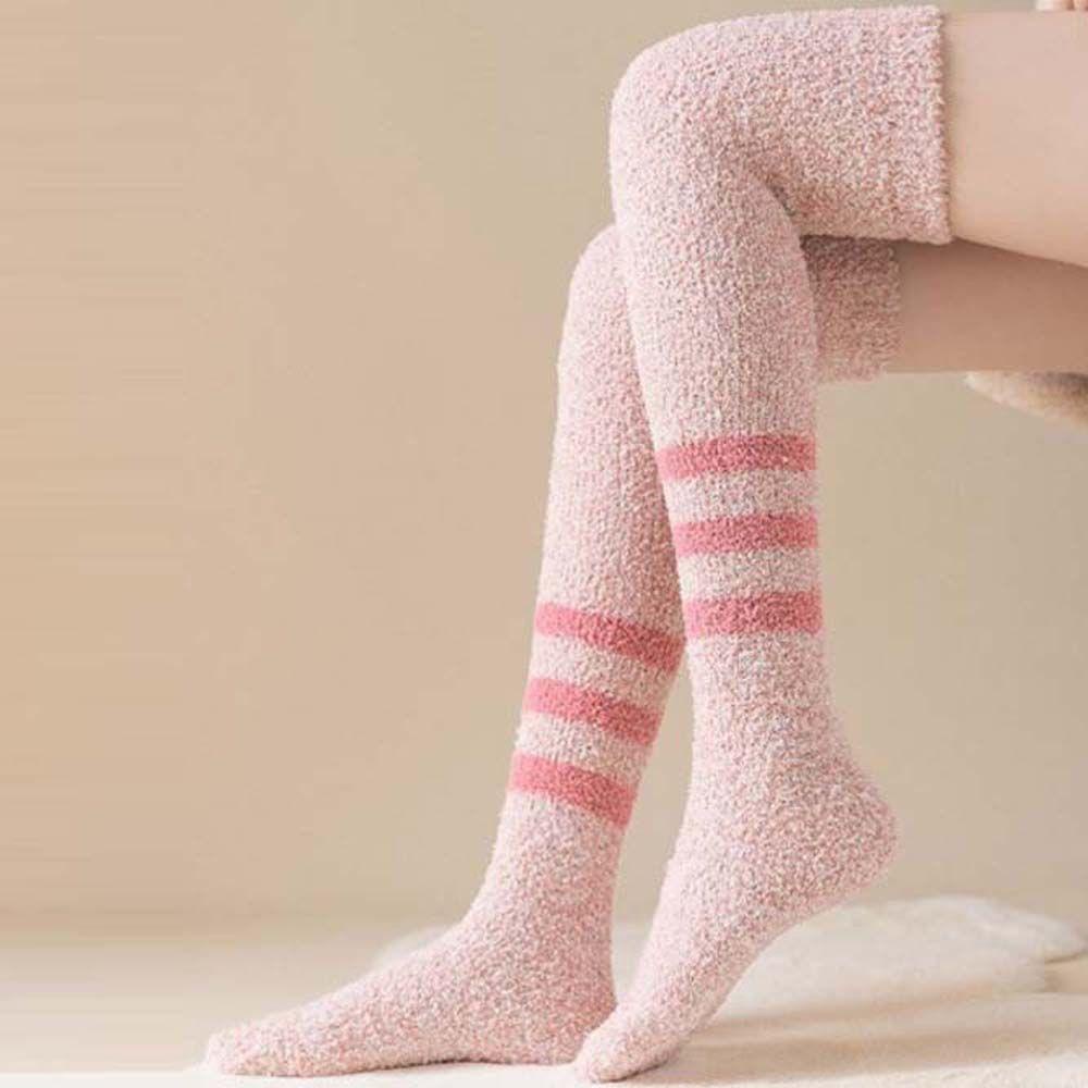 Vớ Lông Cừu San Hô Mềm Mại Họa Tiết Kẻ Sọc Phong Cách Hàn Quốc Thời Trang Thu Đông Cho Nữ