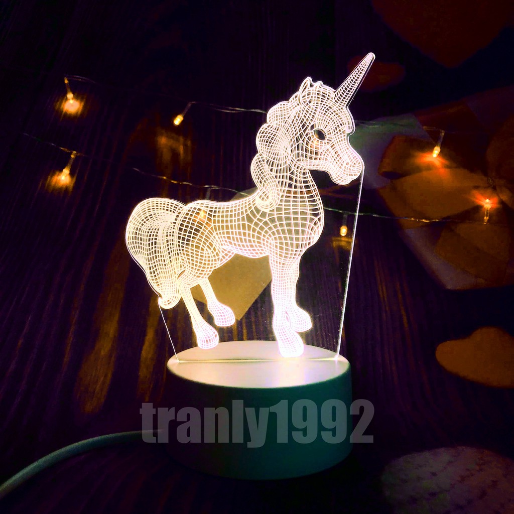 Đèn ngủ 3d NGỰA 1 SỪNG , đèn trang trí, quà tặng sinh nhật độc đáo, quà sinh nhật