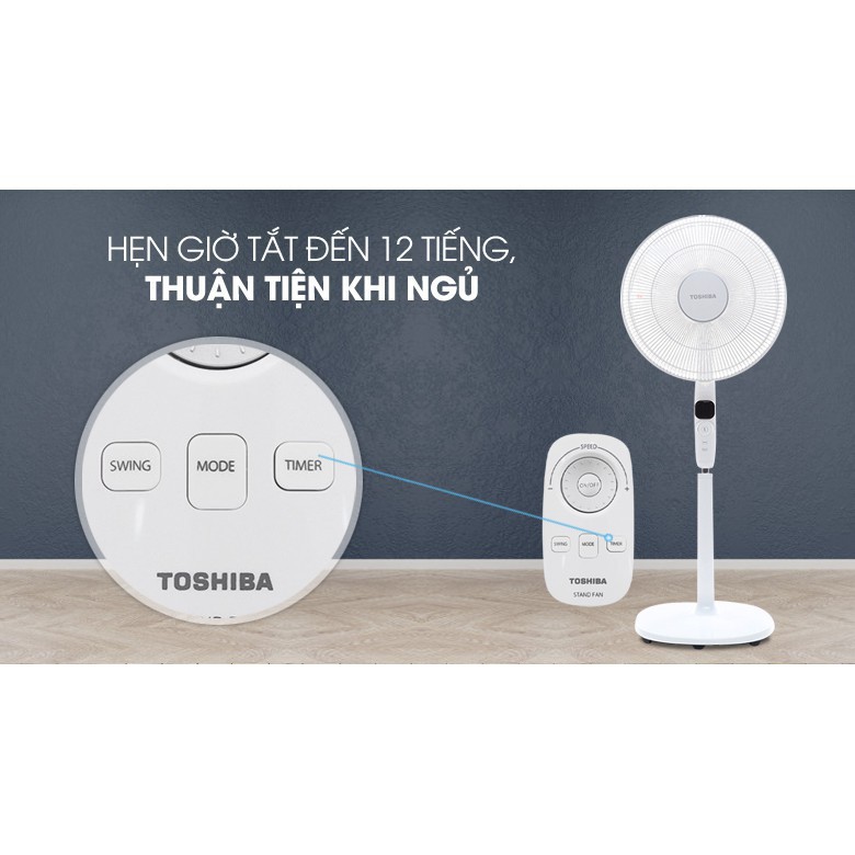 Quạt cây đứng 9 cánh Inveter có remote điều khiển từ xa màu trắng Toshiba F-LSD10(W)VN 30W - Hàng chính hãng