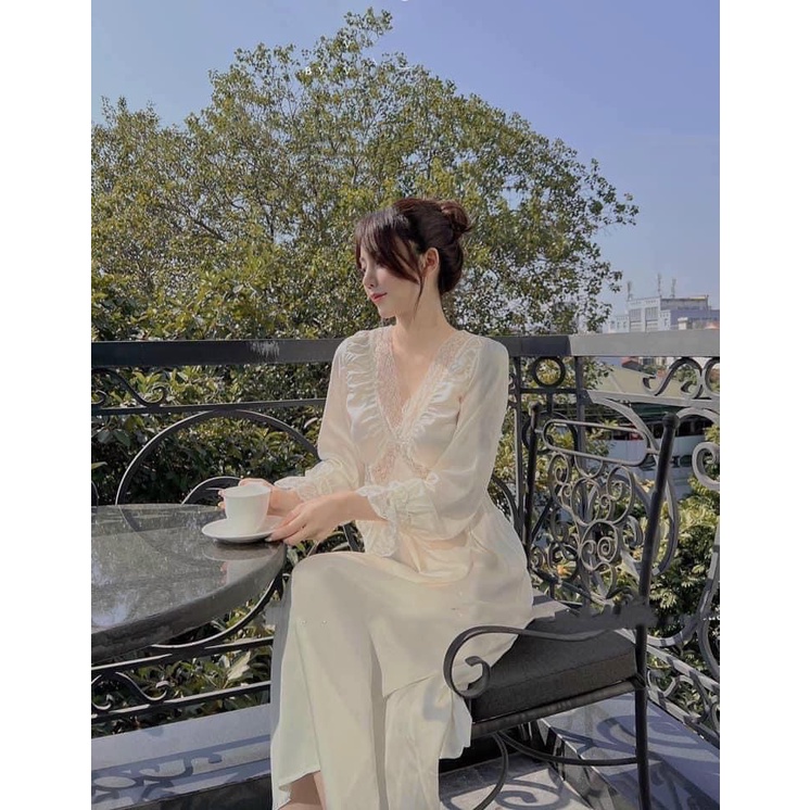 Váy ngủ lụa tiểu thư sexy cao cấp Đầm mặc nhà siêu quyến rũ
