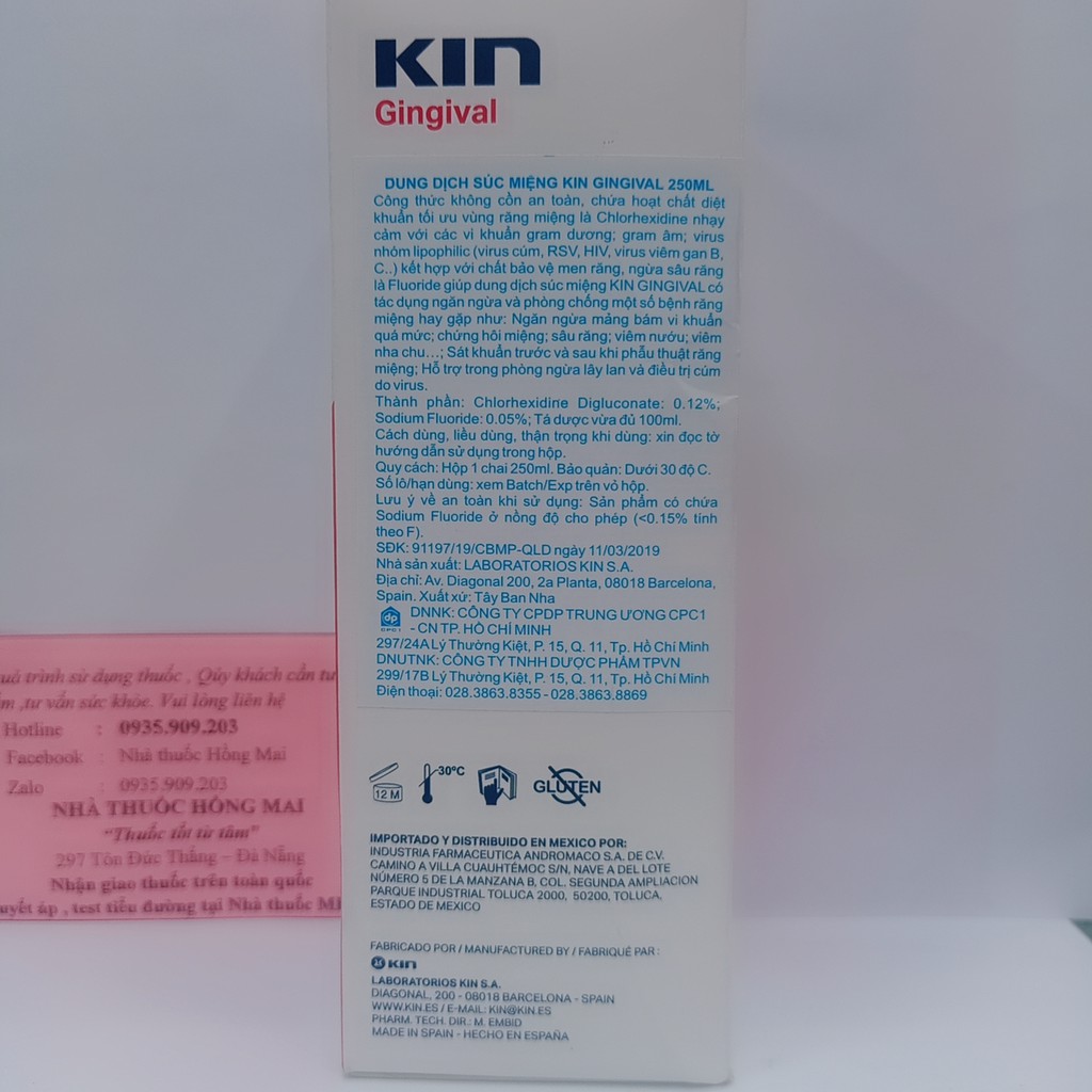 [Mã SRJULY1215 giảm 20K đơn 50K] Nước súc miệng Kin gingival ngăn ngừa viêm nướu 250ml