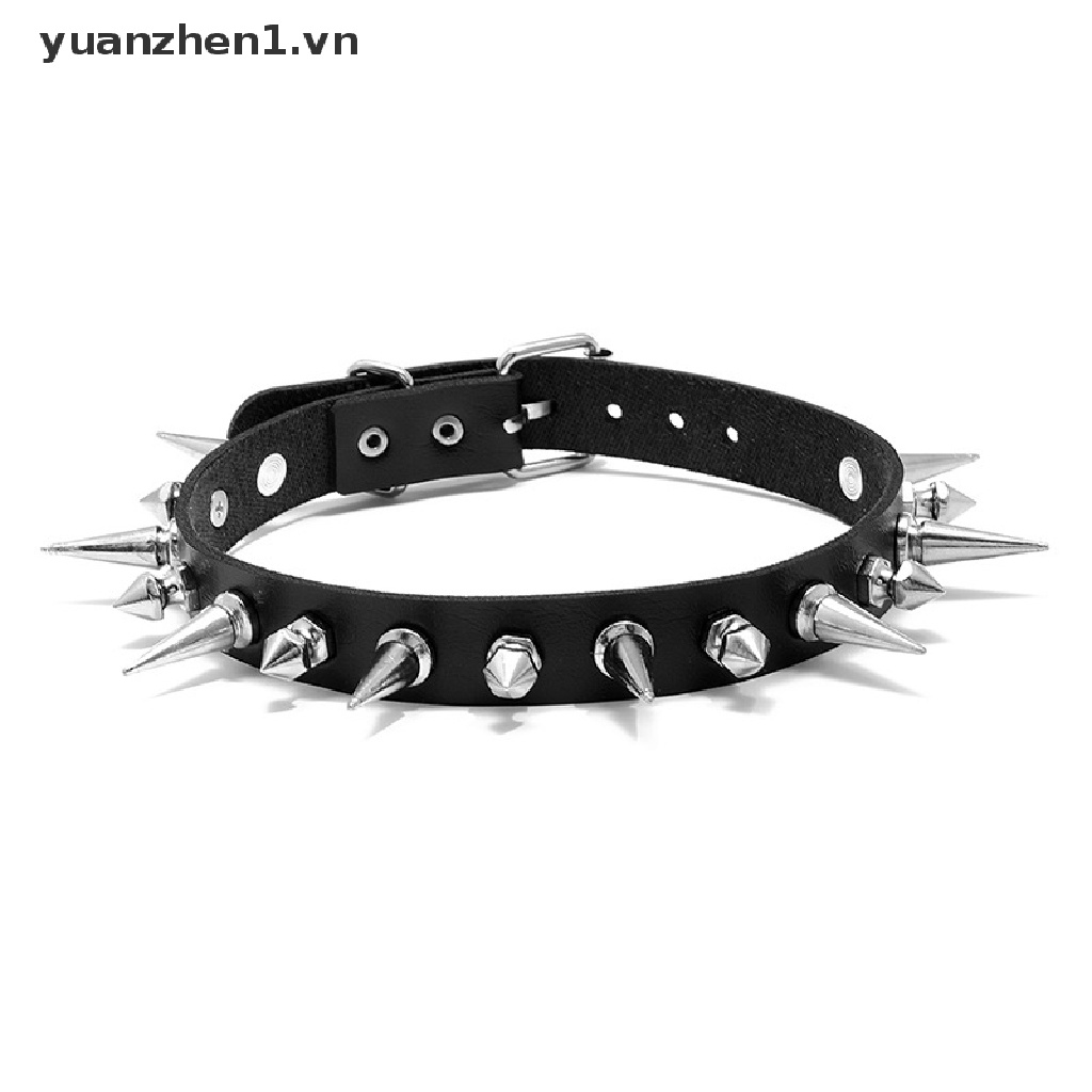 Vòng Cổ Choker Giả Da Đính Gai Dài Phong Cách Gothic Punk