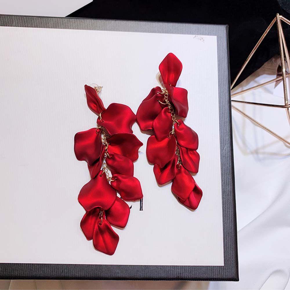 Khuyên Tai Tua Rua Dài Hình Cánh Hoa Chất Liệu Acrylic Và Kim Loại Phong Cách Cổ Điển