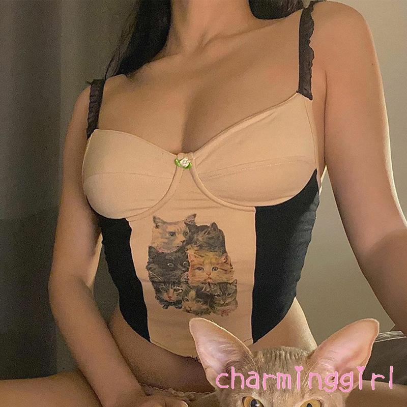 Áo không tay in họa tiết thú cưng dễ thương thiết kế viền không đều phong cách thời trang cho nữ  | BigBuy360 - bigbuy360.vn