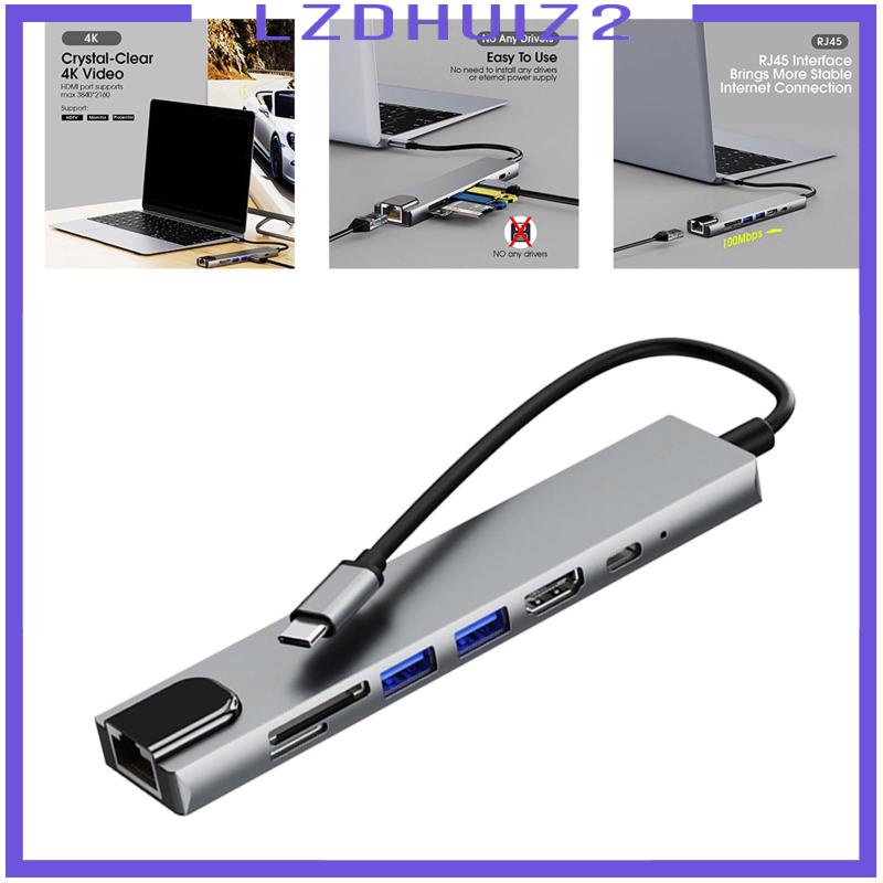 Bộ Chia Bảy Cổng Mạng Ethernet Type C Màu Xám 12.2x1.4x0.6Inches Chuyên Dụng Cho Laptop